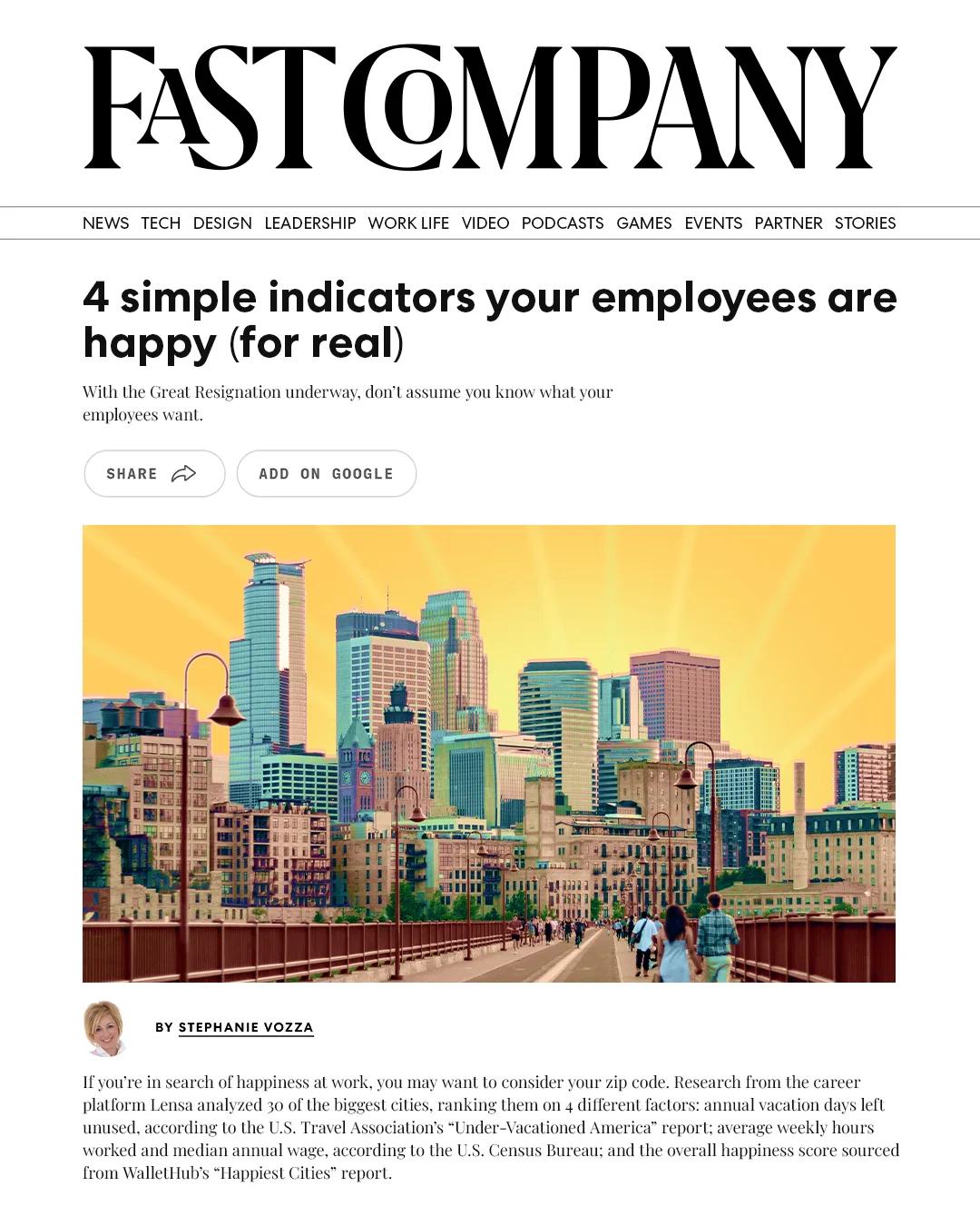 Published article in Fast Company: 4 simple indicators your employees are happy (for real)